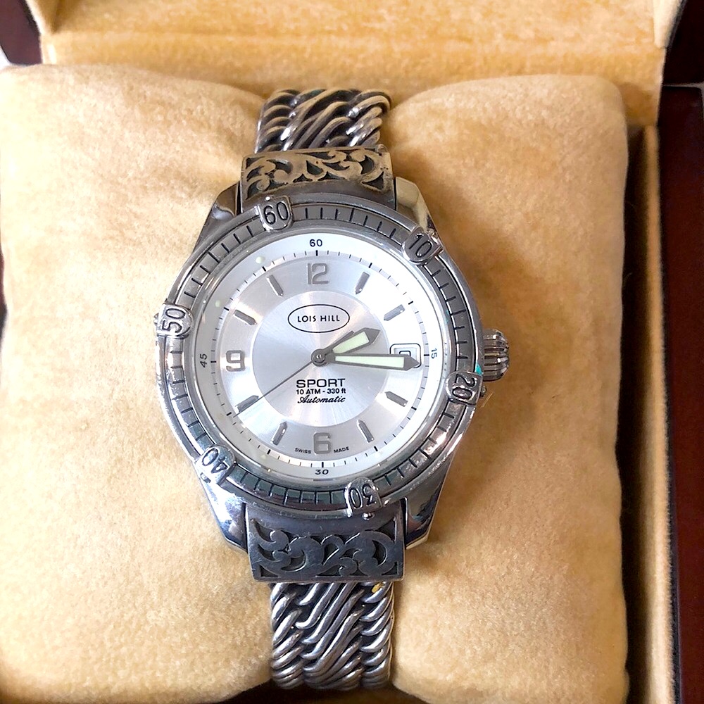 Lois Hill Sterling Silver Automatic Figure 8 Bracelet Swiss Sport Watch